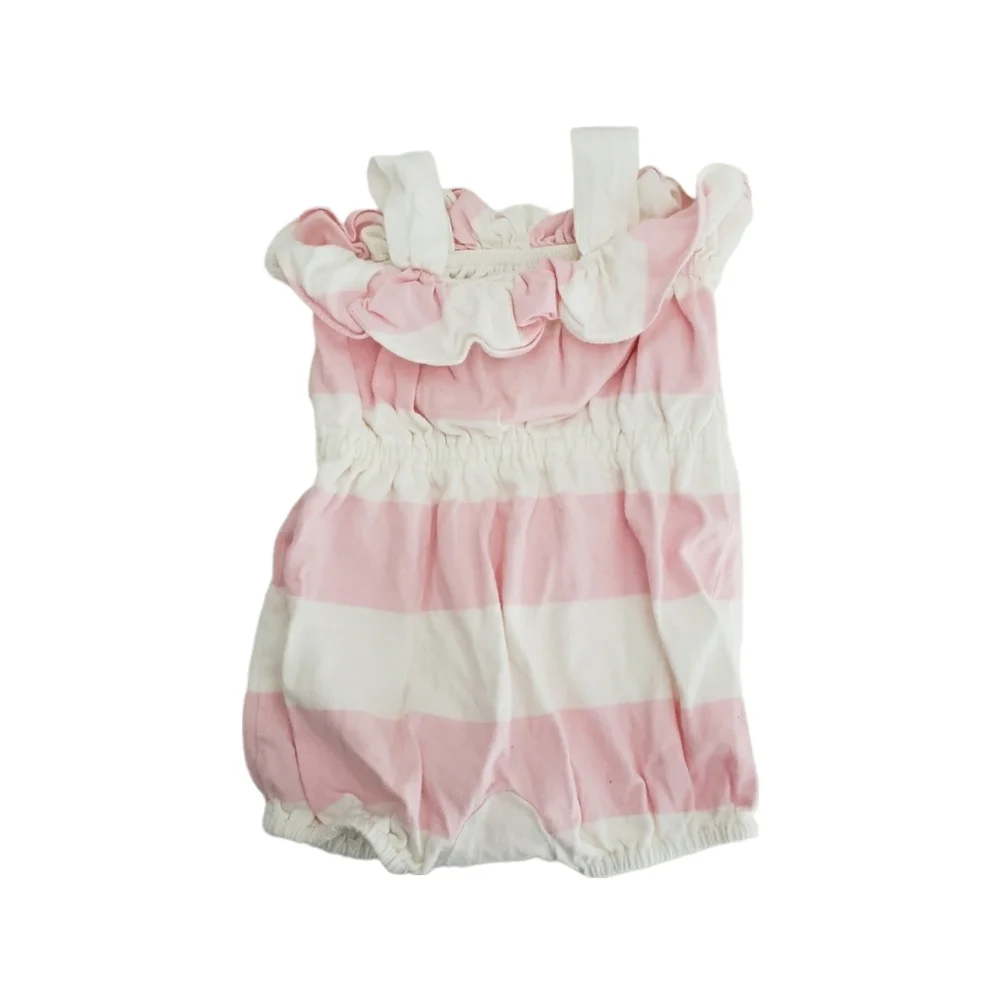Ralph Lauren 3 Months Baby Girl Pink and White Striped Ruffle Romper